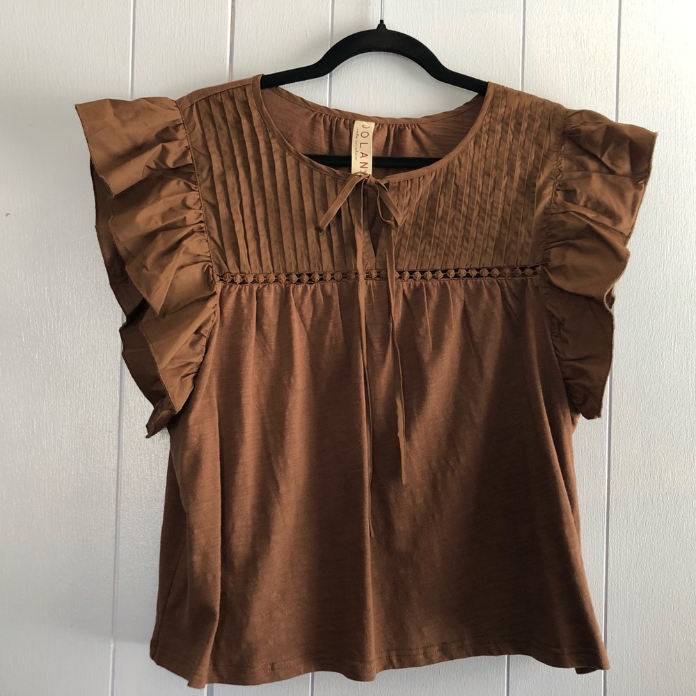 Dolan Chocolate Ruffle Sleeve Blouse NWOT Size L
